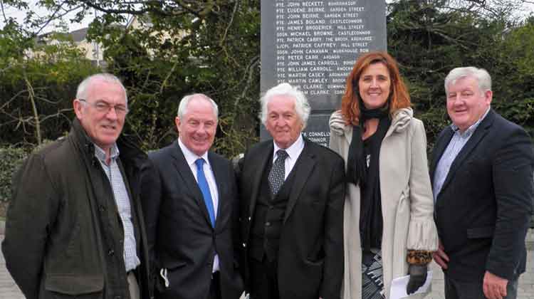  At the the Ballina First World War Memorial were (l-r): Cllr Seamus Weir (Independent), Michael Ring TD, Minister of State for Tourism and Sport, PJ Clarke, Ballina historian, and Comrades of the Great War Ballina; Deputy Michelle Mulherin (Fine Gael), and Cllr John O'Hara (Fine Gael).